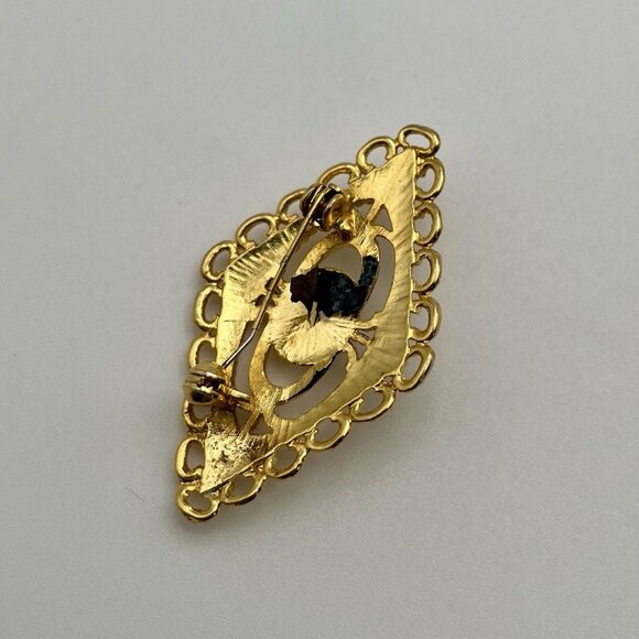 Vintage 60s Edwardian Style Gold Tone Filigree MCM Faux Pearl Brooch Jewelry Pin - Picture 5 of 5